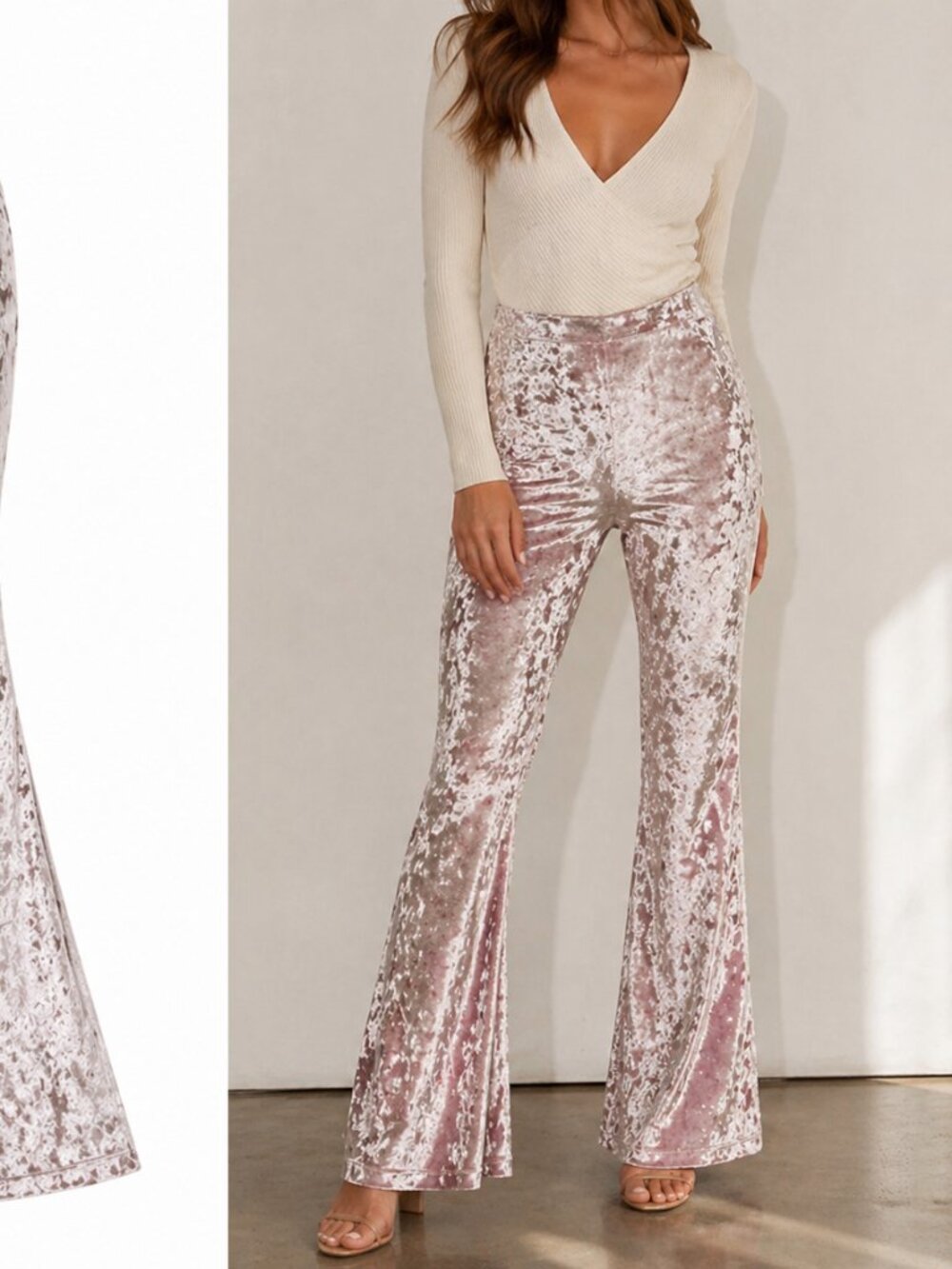 Luxe Feel Taupe Blush Crushed Velvet Flare Pants